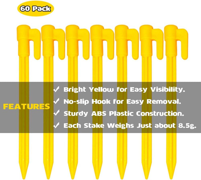 60 Pack Plastic Tent Pegs Garden Landscape Stakes 5.7 Inch for Anchoring Garden Netting, Camping Tents, Rain Tarps and L