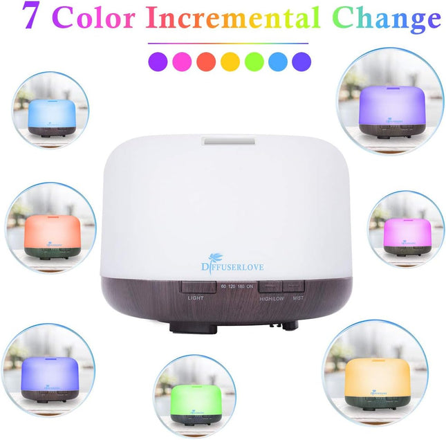 Diffuserlove Essential Oil Diffuser 500ML Aromatherapy Diffuser Mist Humidifiers 7 Color LED Lights Diffusers for Home O