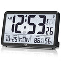 Wallarge Atomic Clock with Indoor Outdoor Temperature, Self-Setting Digital Wall Clock Battery Operated, 4 Time Zones, DST
