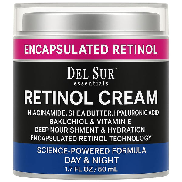 DEL SUR Retinol Cream for Face 50Ml â Anti-Aging Night Moisturizer with Hyaluronic Acid, Bakuchiol & Niacinamide â Korean Retinol Cream for
