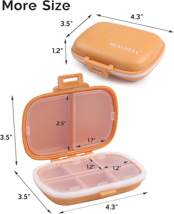 MEACOLIA Travel Pill Organizer, 1 Pack 8 Compartments Daily Pill Case Small Pill Box for Pocket Purse, Portable Pill Container Medicine Vitamin