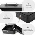 Jssmst Locking Medium Steel Cash Box with Money Tray,Lock Box,Black
