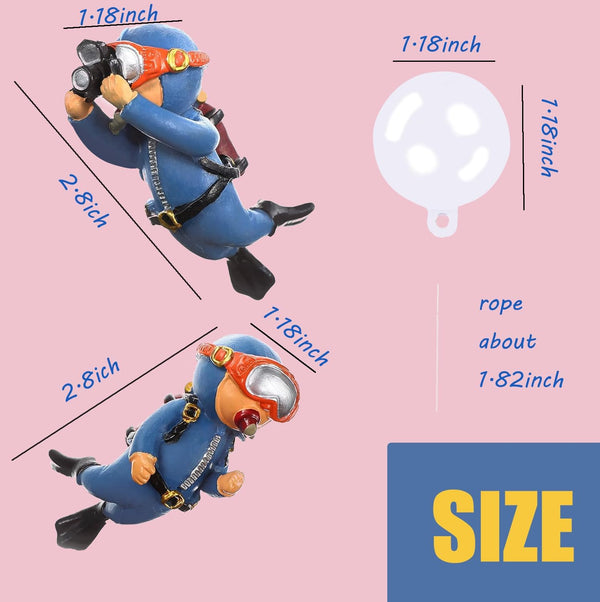 2-Pack Tank Decorations, Cute Little Diver, Aquarium Decoration Accessories Ornaments with Float Ball, Playmate for Tank Suitable for All Kinds of