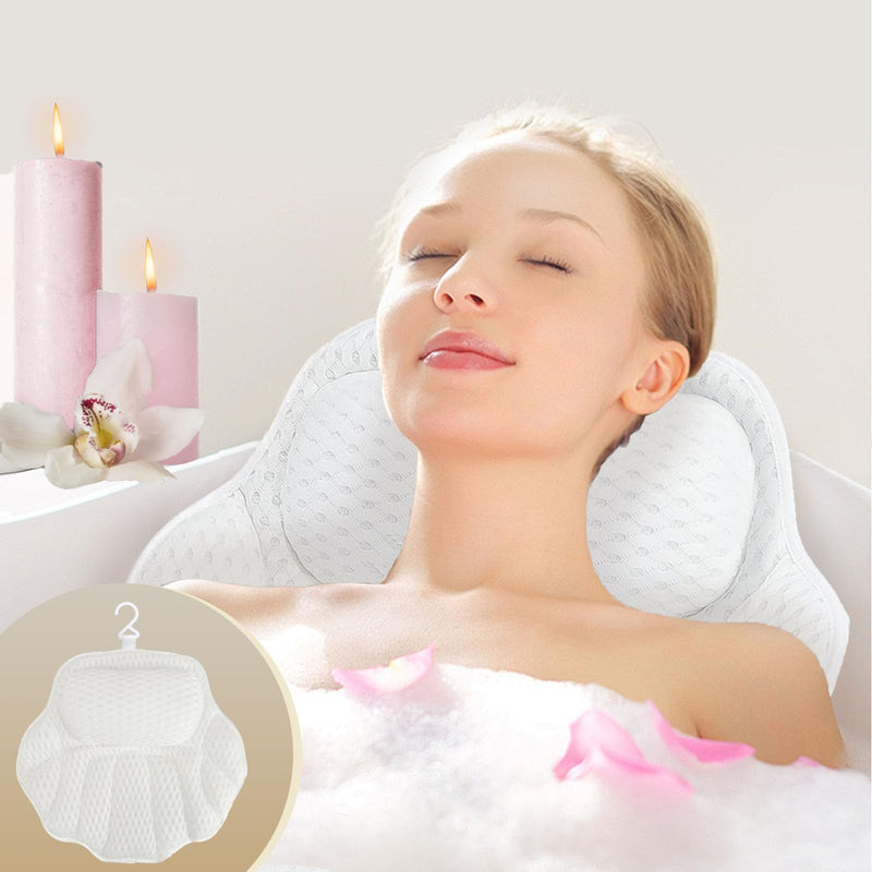 Bath Pillow for Tub,Ergonomic Head & Neck Support, Ultra-Soft 4D Breathable Mesh Bathtub Cushion Pillow,Non-Slip Suction Cups, Fast-Drying &