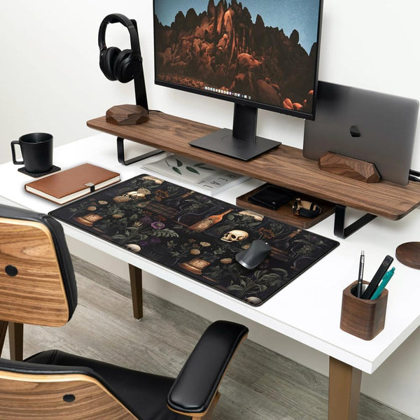 Vintage Aesthetic XL Extended Large Gaming Mouse Pad - Black Academia Mystical Green Plant Design - Computer Laptop Keyboard and Mouse Mat Desktop