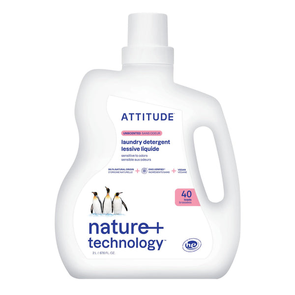 ATTITUDE Liquid Laundry Detergent, EWG Verified Laundry Soap, HE Compatible, Vegan and Plant Based Products, Cruelty-Free, Unscented, 40 Loads,