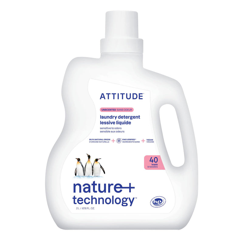 ATTITUDE Liquid Laundry Detergent, EWG Verified Laundry Soap, HE Compatible, Vegan and Plant Based Products, Cruelty-Free, Unscented, 40 Loads,