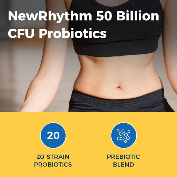 Newrhythm Probiotics 50 Billion CFU 20 Strains, 60 Veggie Capsules, Targeted Release Technology, Stomach Acid Resistant, No Need for