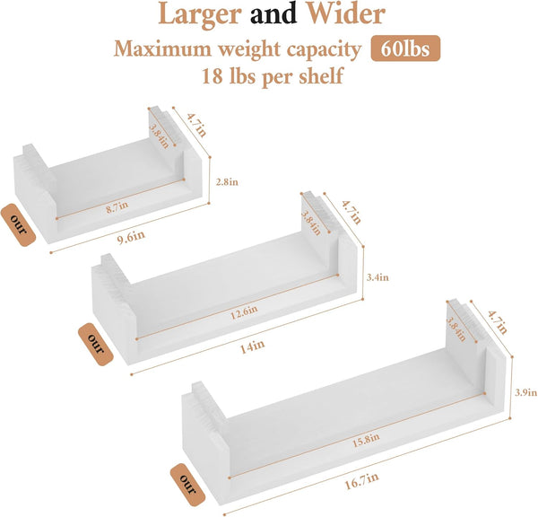 SRIWATANA Floating Shelves Wall Mounted, Solid Wood Wall Shelves, White 1.white