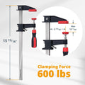 POWERTEC 12 Inch Steel Bar Clamps W/ 600 Lbs Loads Limit & 2-1/2" Throat, Quick Adjust & Release F Clamp with Micro-Adjustment Handle for