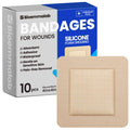 Large Waterproof Bandages 4X4 Silicone Foam Dressing for Sensitive Skin Wound Care, Adhesive Cohesive Pad with Border for First Aid, 10 Packs,