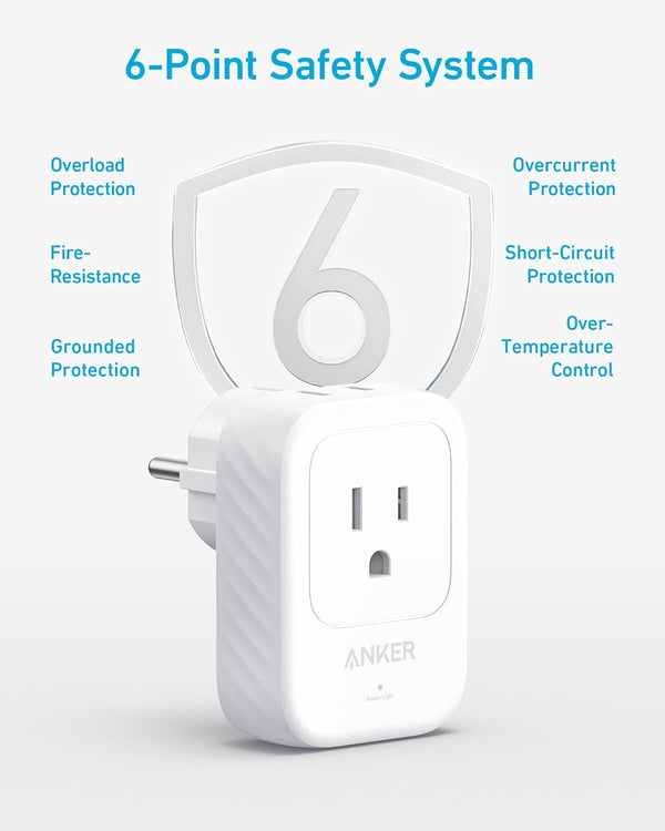 Anker European Travel Plug Adapter, 15W USB-C & 2 AC Outlets, Fits Type E/F Sockets, Compact for Iphone, Ipad & More (Not Compatible with Type L/G
