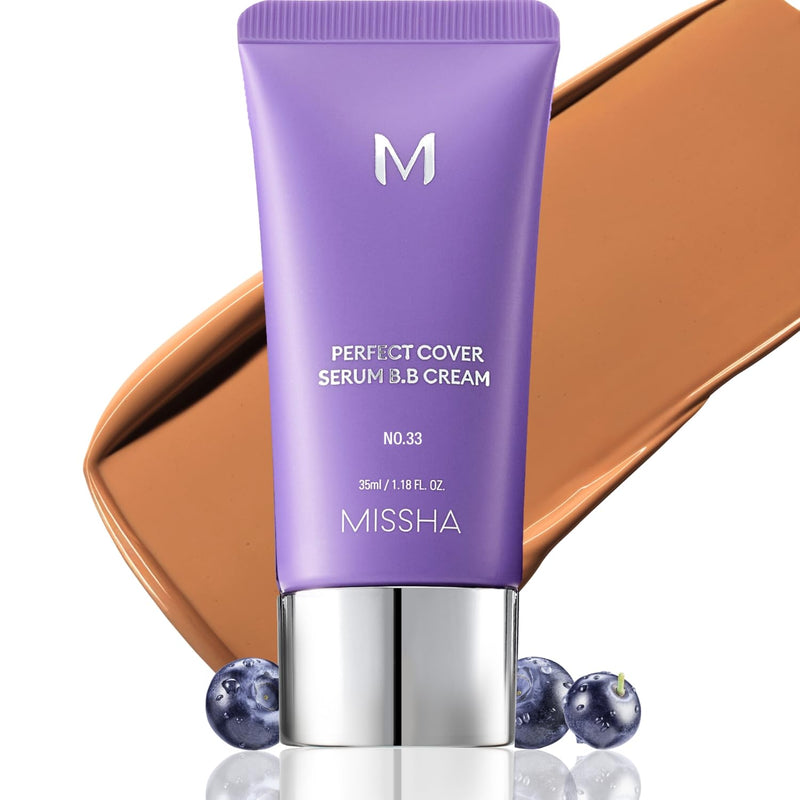 MISSHA M PERFECT COVER SERUM BB CREAM No.33 Tan -Tan with Warm Undertone, Skin Tint, Tinted Moisturizer, Skin Care Foundation Makeup, Korean