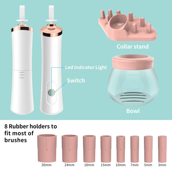 Senbowe Upgraded Makeup Brush Cleaner and Dryer Machine, Electric Cosmetic Automatic Brush Spinner with 8 Size Rubber Collars, Wash and Dry in