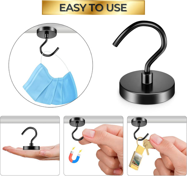VNDUEEY 4 Pack 110 Lbs Magnetic Hooks Heavy Duty Neodymium Magnet Hook, Strong Magnetic Hooks for Hanging, Rust Proof Magnets with Hooks Magnetic