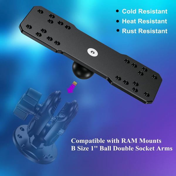 BRCOVAN 1'' Ball Fish Finder Mount, Aluminum Alloy Universal Marine Electronic Plate, Fit for RAM Mounts B Size 1 Inch Ball Double Socket Arm, Fit