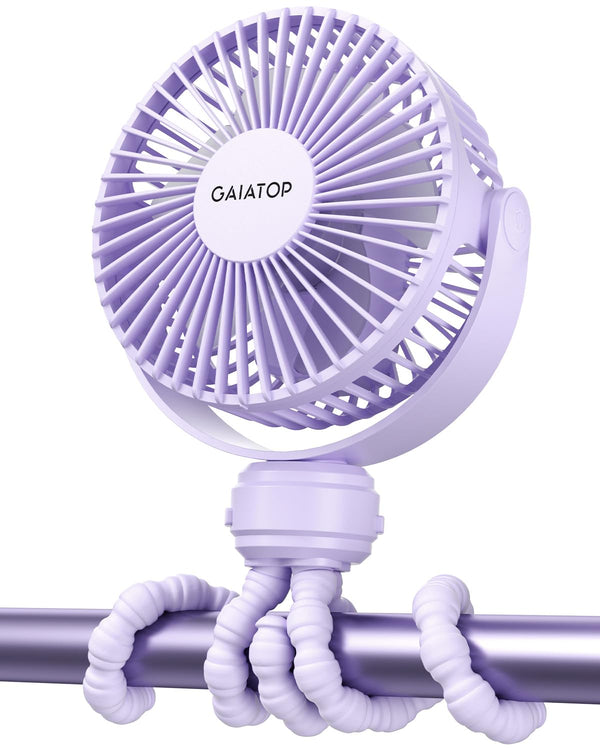 Gaiatop Mini Electric Fan with 360 Rotation, 5.5Mm Gaps, Rechargeable Battery, 3 Speeds, Purple