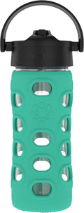 Lifefactory Glass Water Bottle with Pivot Straw Cap, 12 Ounce, Kale
