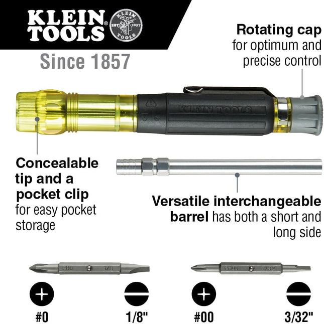 Klein Tools 32614 Multi-Bit Precision Screwdriver Set, 4-In-1 Electronics Pocket Screwdriver, Professional Phillips and 