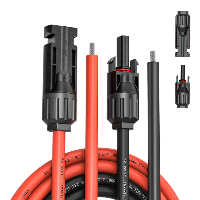 Kohree 30 Feet Solar Panel Extension Cable: 30Ft X2 10AWG Female and Male Connectors,6Mm Solar Panel Wires with Extra Co