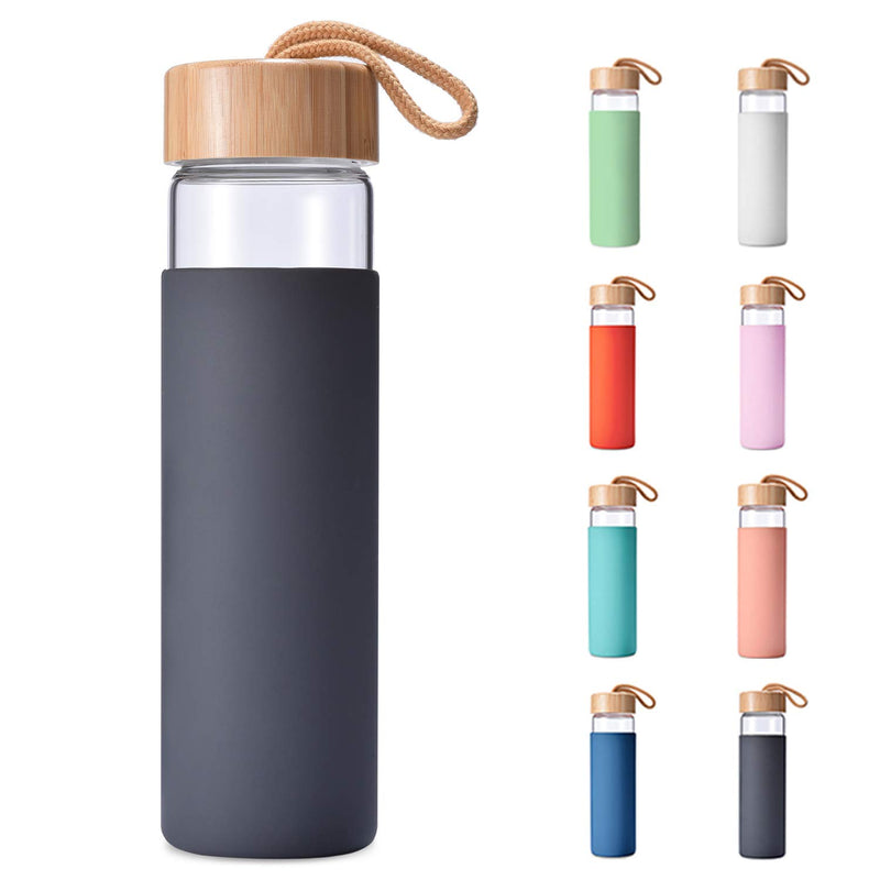 20 Oz Borosilicate Glass Water Bottle with Bamboo Lid and Silicone Sleeve â Reusable BPA Free Drinking Bottle with Lids - Cute Bottle for Women -