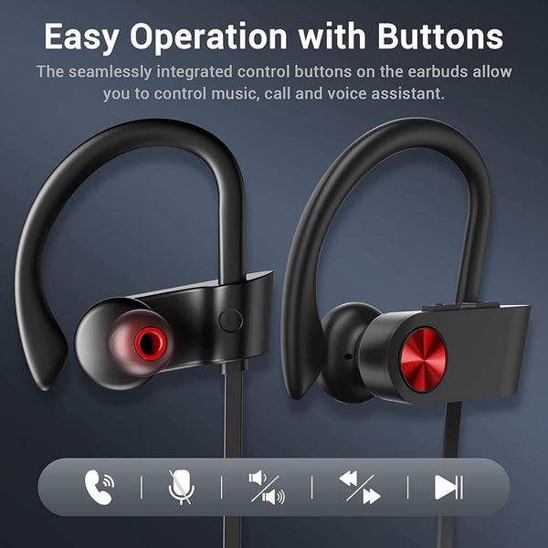 Bluetooth Headphones, Bluetooth 5.3 IPX7 Waterproof Wireless Sports Earbuds for Workout Gym, 16 Hrs Playtime Running Headphones with Noise