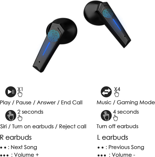 Wireless Earbuds Bluetooth 5.2 Bass Sound Headphones Gaming Earphones with Touch Control, Noise Cancelling Waterproof Headset with Mic, 18H Play