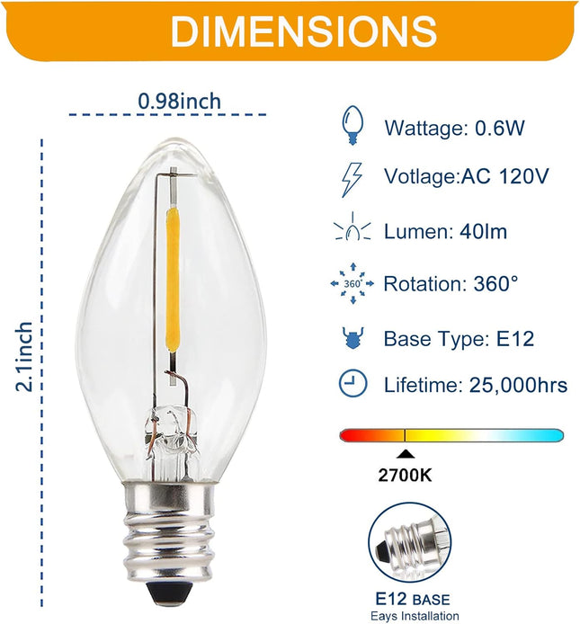 Set of 4 Accessory Cord with C7 LED Lights, Single Light with 4 LED Light Bulb, 6FT C7 Socket Clip Lights with On/Off Sw