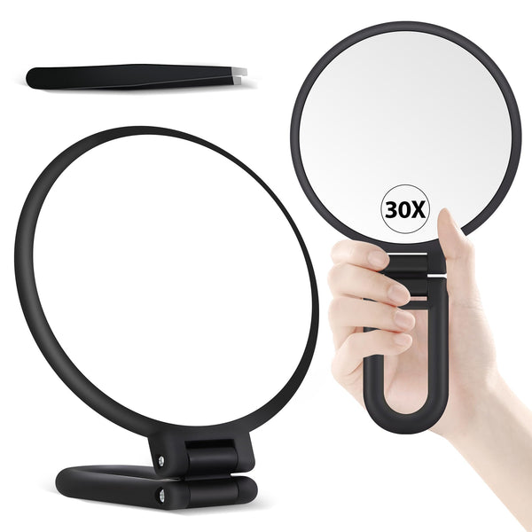 B Beauty Planet 30X Magnifying Mirror, Hand Mirror with Handle, Double Sided Hand Mirror with 30X/1X Magnification, Travel Essential Portable