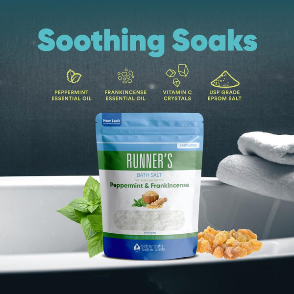 Runner'S Bath Salt 32 Ounces Epsom Salt with Natural Peppermint, Frankincense, Lemon, Cypress, Tea Tree and Lemongrass Essential Oils plus Vitamin