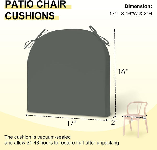 Downluxe Outdoor Chair Cushions Set of 2 for Patio Furniture, Water-Resistant Patio Chair Cushions with Ties, High Density Foam Outdoor Seat