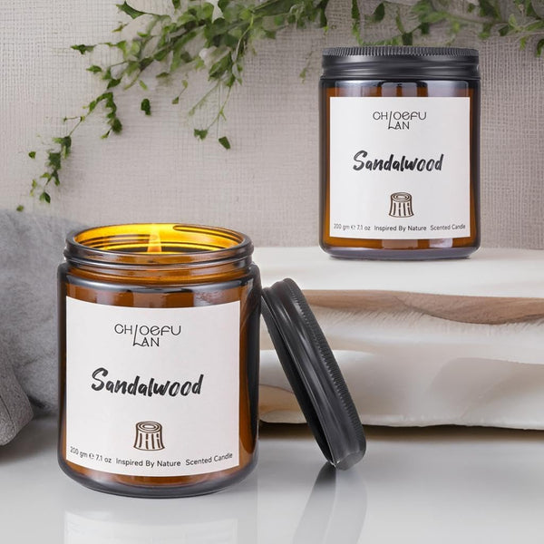 Chloefu Lan Sandalwood Candles, Luxury Candles for Home Scented, Highly Scented, Long Lasting & Non Toxic Candles, Natural Organic Soy Wax,