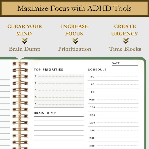 Undated Daily Planner - Time Blocking Planner & ADHD Planner. to Do List, Hourly Schedule, Daily and Monthly Agenda. Time Management &
