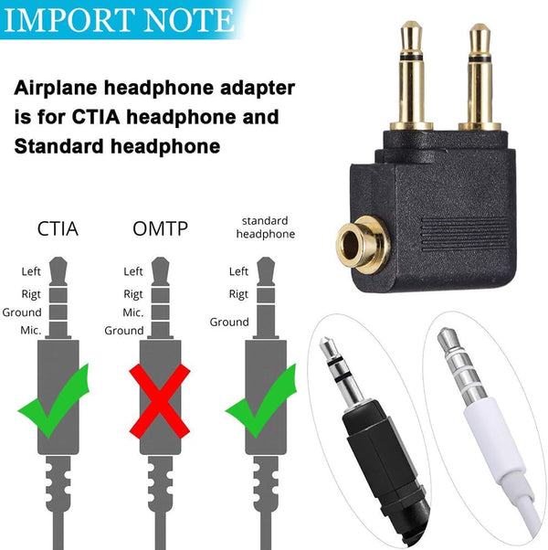3 Pack Airplane Airline Headphones Adapter Gold Plated for Headsets,3.5Mm Dual Male to 3.5Mm Female Jack Connectors Converters