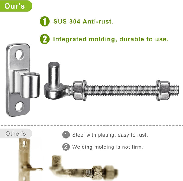 304 Stainless Steel Heavy Duty Gate Hinges, 6'' J Bolt Gate Hinge with Dia M12, 4Pack Welded Hinge for Farm Gate, One Piece Molded Gate Hinge for