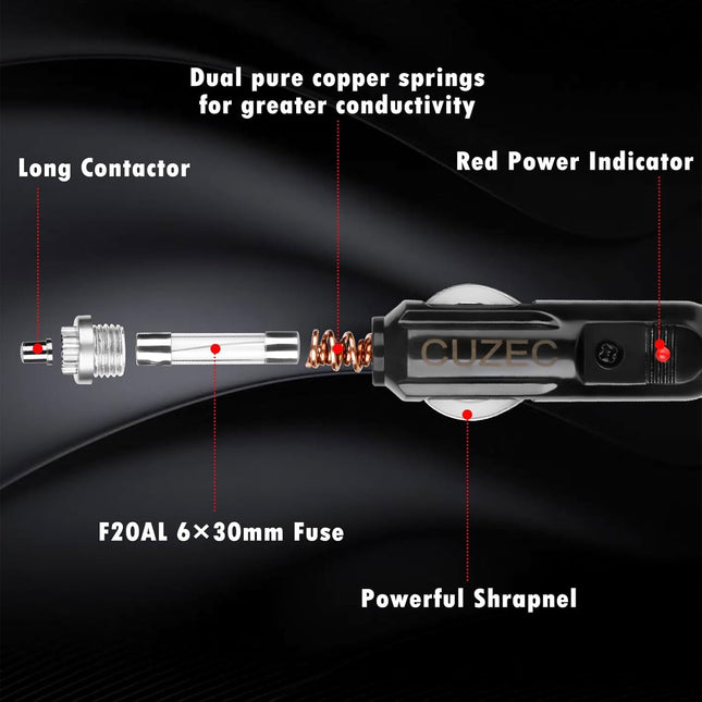 CUZEC Heavy-Duty 14AWG 20A Male Plug Cigarette Lighter Adapter Power Supply Cord with 4Ft / 1.2M 14 AWG Cable Wire for C