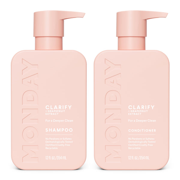 MONDAY HAIRCARE Clarify Shampoo and Conditioner Set 12 Oz for Oily Hair Made with Grapefruit Extract, Coconut Oil, Shea Butter, Vitamin E and