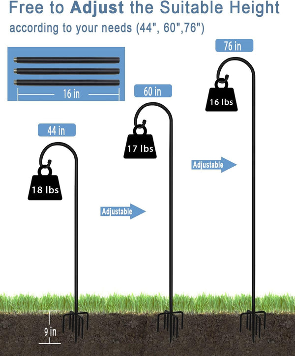 76 Inch Outdoor Shepherd Hook with 7 Prong Base (1 Pack), Adjustable Heavy Duty Garden Hanging Stake for Bird Feeder Solar Light Plant Hanger