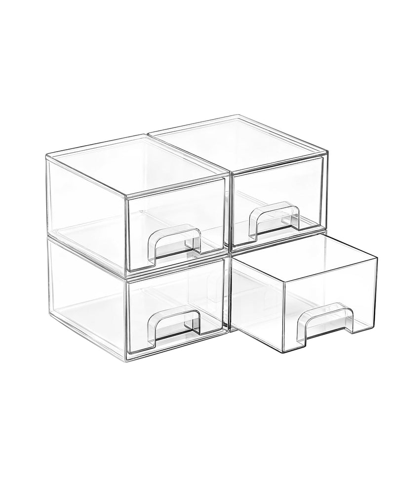 Vtopmart 4 Pack Clear Stackable Storage Drawers, 4.4'' Tall Acrylic Bathroom Makeup Organizer,Plastic Storage Bins for Vanity, Undersink, Kitchen