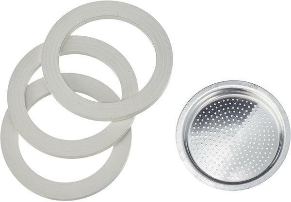 Bialetti Spare Parts, Includes 3 Gaskets and 1 Plate, Compatible with Moka Express, Fiammetta, Break, Happy, Dama, Moka Melody, Alpina, Moka Timer