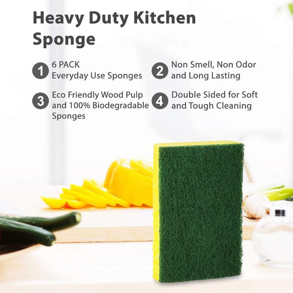 SCRUBIT Heavy Duty Scrub Sponges - Dishwashing Sponge along with a Tough Scouring Pad - Ideal for Cleaning Kitchen, Dishes, Bathroom - Yellow - 24