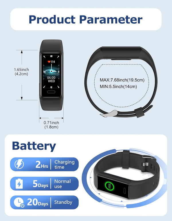 Fitness Tracker, Fitness Watches for Men Women with 24/7 Heart Rate Monitor Sleep Tracker Step/Calorie Counter Stopwatch Pedometer IP68 Waterproof