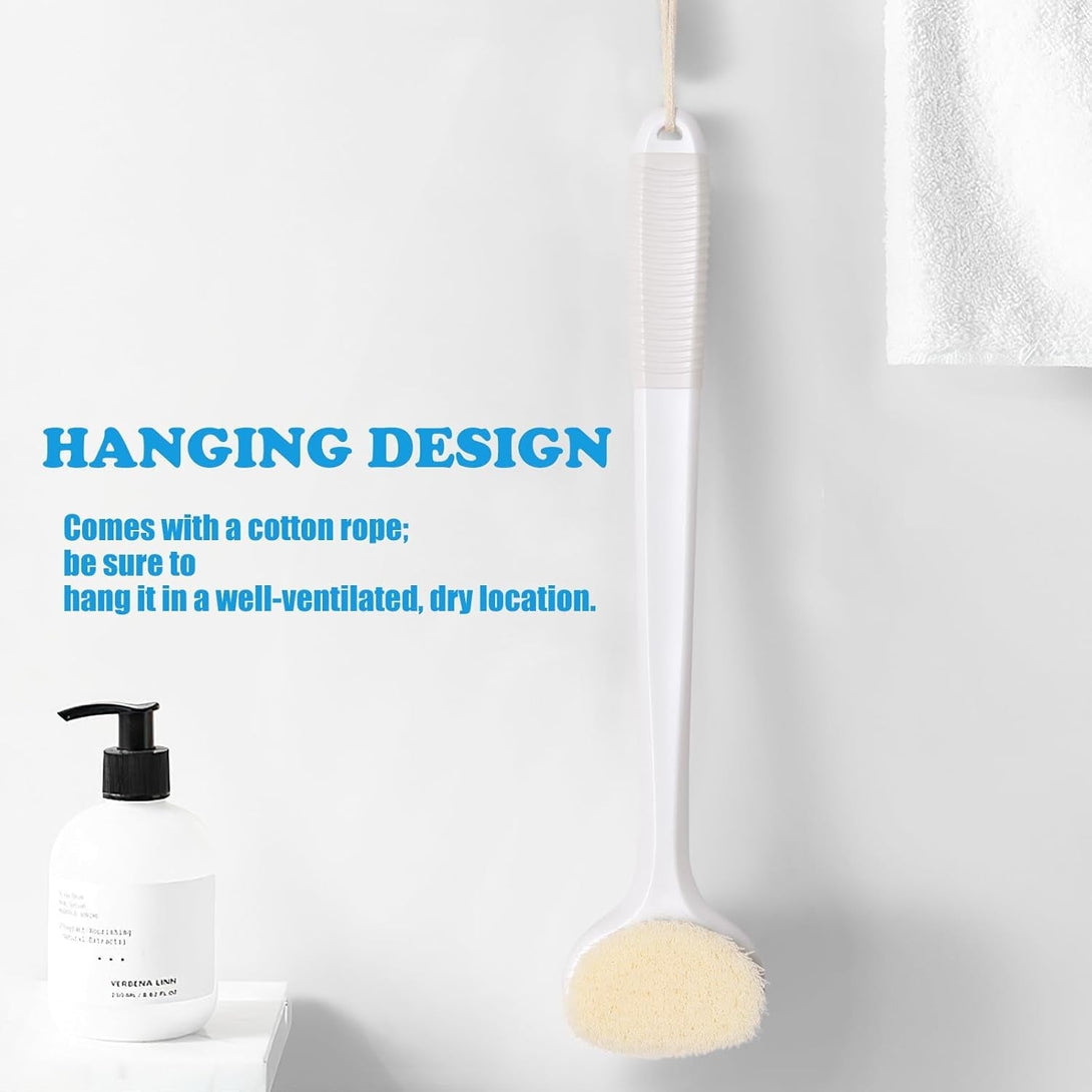 VANZAVANZU Back Scrubber for Shower, Bath Brush with 17-Inch Long Anti-Slip Handle, Wet and Dry Brushing Body Brush for Body Cleansing, Back Brush for Men and Women (White)