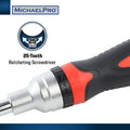 Michaelpro MP002025 7-In-1 Ratcheting Screwdriver & Nut Driver, Multi-Bit, Cushioned Grip, Black/Red