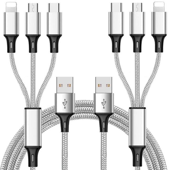 Multi Charging Cable, (2Pack 5FT) Multi USB Charger Cable Aluminum Nylon 3 in 1 Universal Multiple Charging Cord with Ty