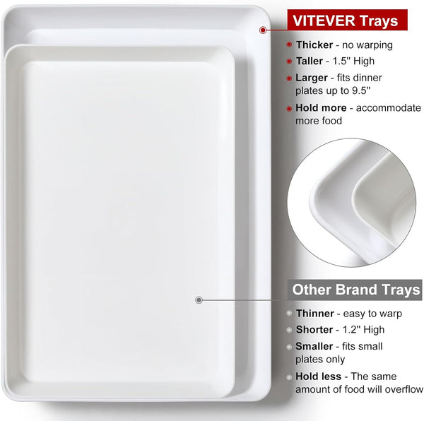 6 Pack, 16" X 11" Large White Serving Trays Set - Reusable Plastic Serving Platters for Cookie, Appetizer, Charcuterie, Snack, Dessert, Party Food