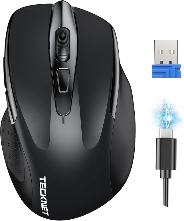 TECKNET Wireless Mouse Rechargeable, 2.4G USB-A Silent Mouse, Quiet Click, 6 Adjustable 4800 DPI, Cordless Computer Mice