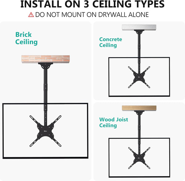 WALI TV Ceiling Mount Adjustable Bracket Fits Most LED, LCD, OLED and Plasma Flat Screen Display 26 to 65 Inch, up to 110 Lbs, Mounting Holes