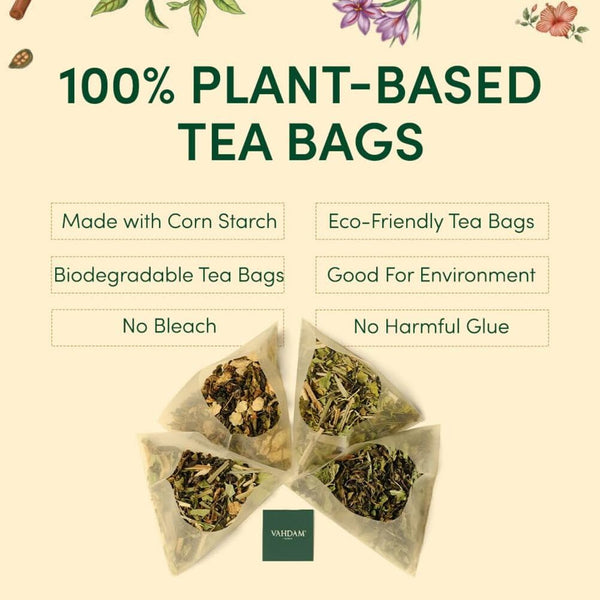 VAHDAM, Assorted Herbal Tea Variety Pack (6 Variants, 36 Tea Bags) Caffeine Free, Gluten Free, Non GMO | Eco Friendly Long Leaf Pyramid Tea Bags I