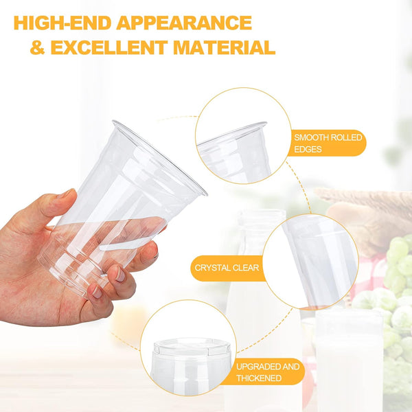 Tashibox 100 Count - 16 Ounce Plastic Cups, Ice Coffee Cups to Go - Crystal Clear PET Party Cups